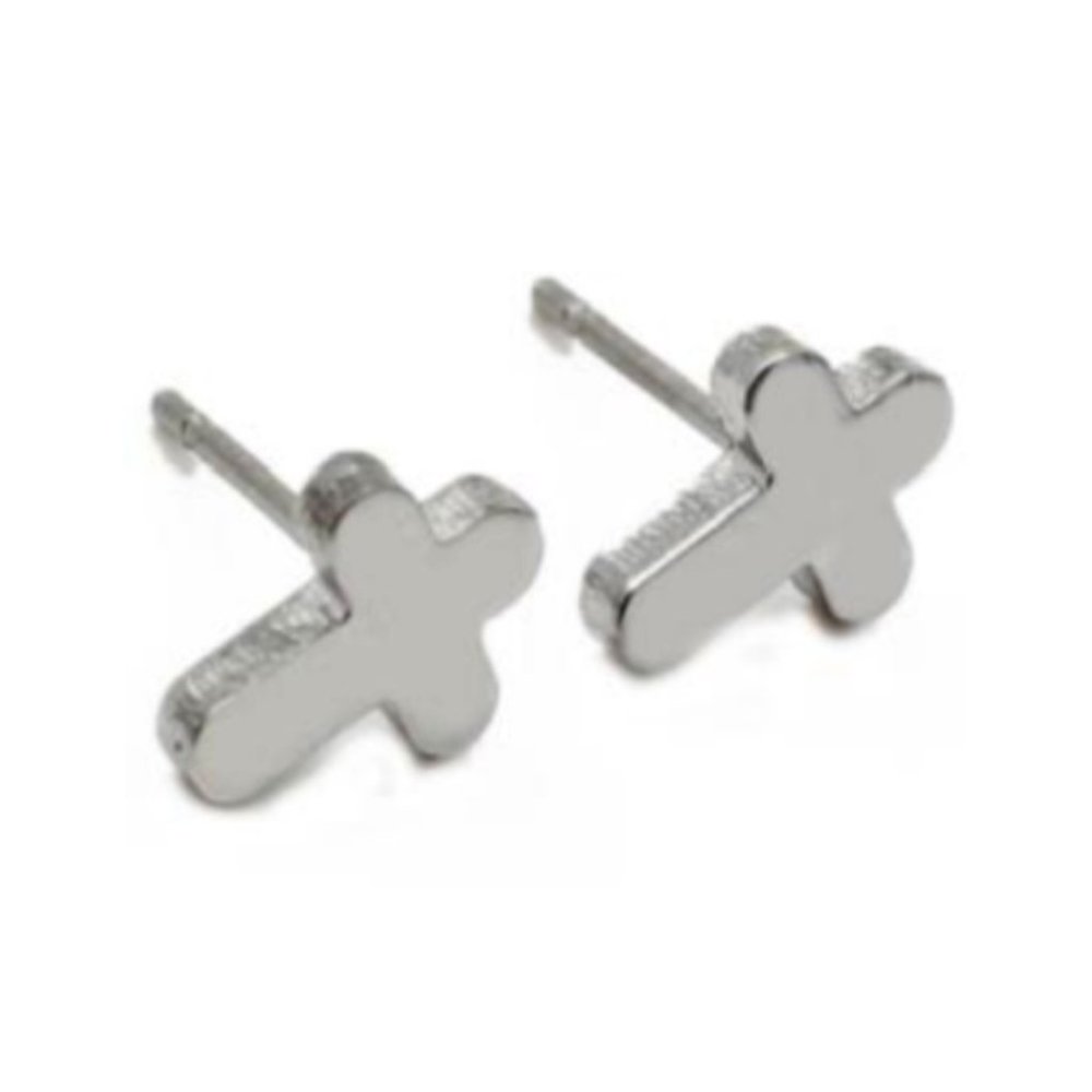 High-Quality Stainless Steel Silver Christain Cross Earrings